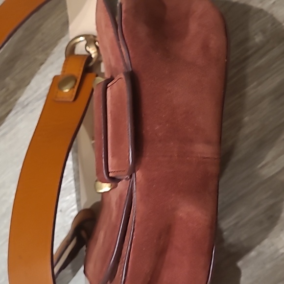 Small J. Crew Small Suede Leather Brass Saddle Bag - Picture 8 of 9